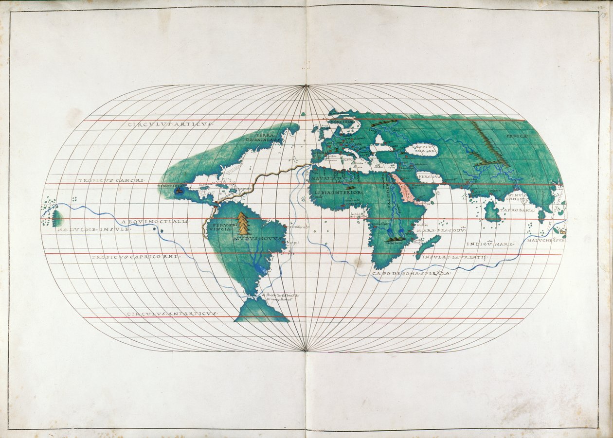 Přidat. 19927, ff.12v-13 Mapa světa, ilustrace z „Portolan Atlas“ od Italian School