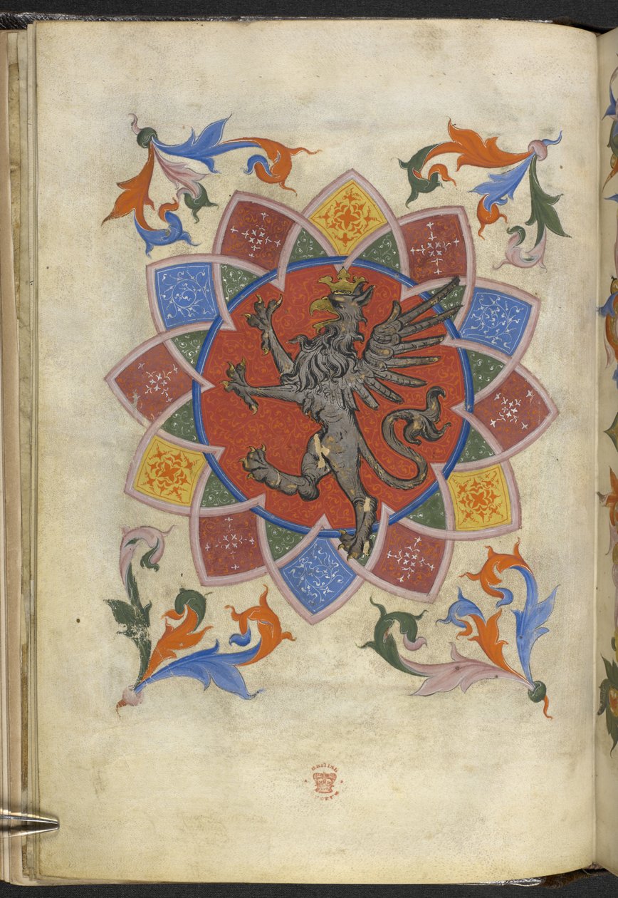 Přidat. 21965, f.5v Heraldická figura: Griffin, Statut Cechu krejčích, z 
