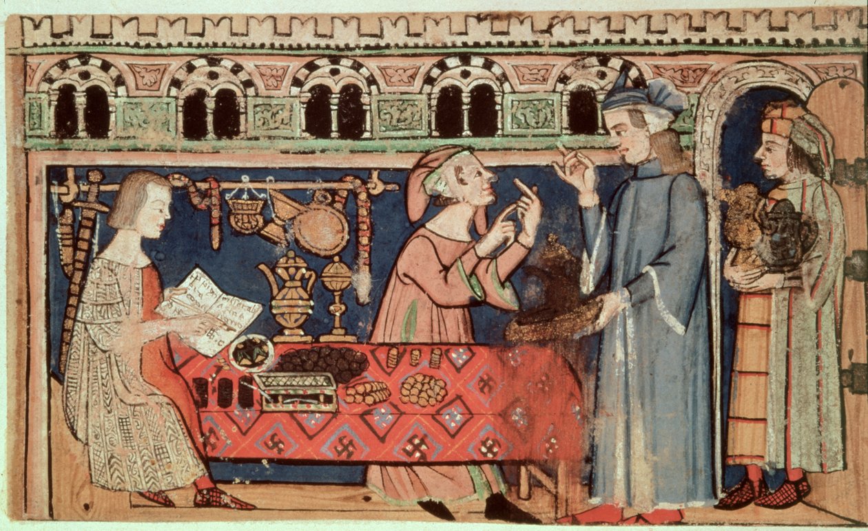 Přidejte 27695 f.7v The Pawnbroker, z Treatise on the Vices (vellum) od Italian School