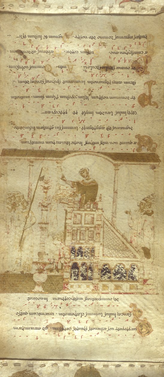 Přidat MS 30337 f.3-4 The Montecassino Exultet Roll, c.1075-1080 (vellum) od Italian School