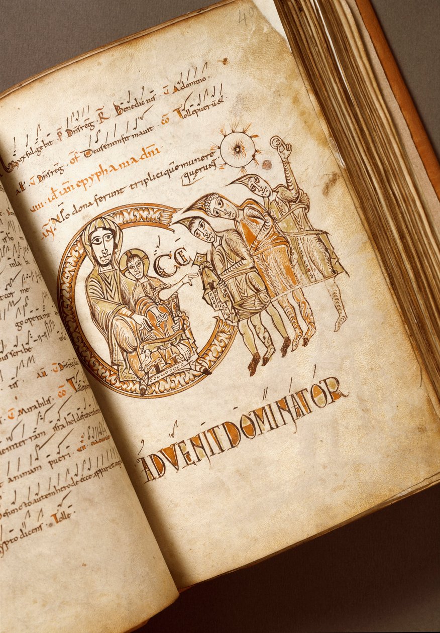 Klanění tří králů rukopisu boloňské školy. (Ms.123-Foglio 40 r) Řím 11. století, Biblioteca Angelica od Italian School