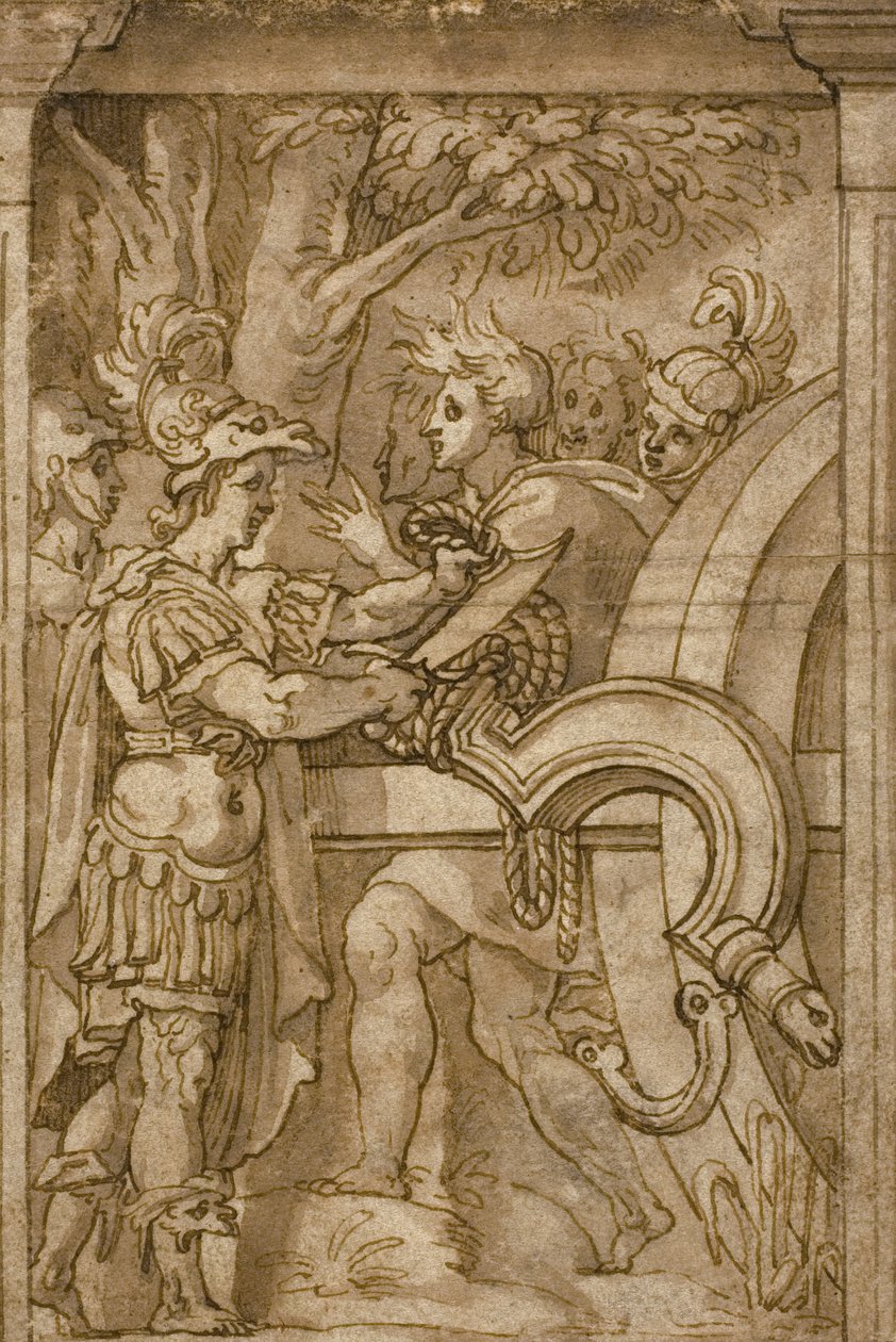 Alexander rozřezává gordický uzel od Italian School