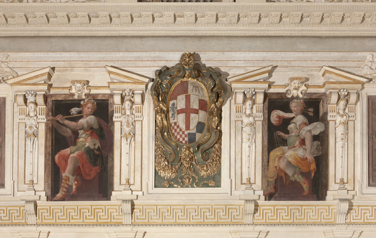 Alegorické figury a erb rodu Marino od Italian School