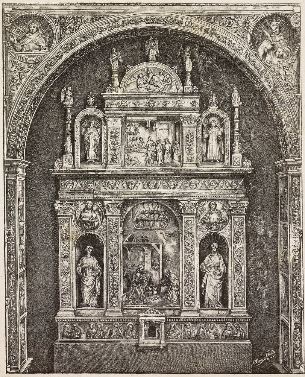 Oltář v kostele St Cita, Antonello Gagini, Palermo, Itálie, rytina z kresby G Cavallotti, z L