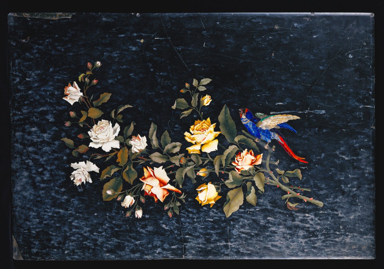 Italská stolní deska pietre dure vykládaná černobíle z pestrého mramoru od Italian School