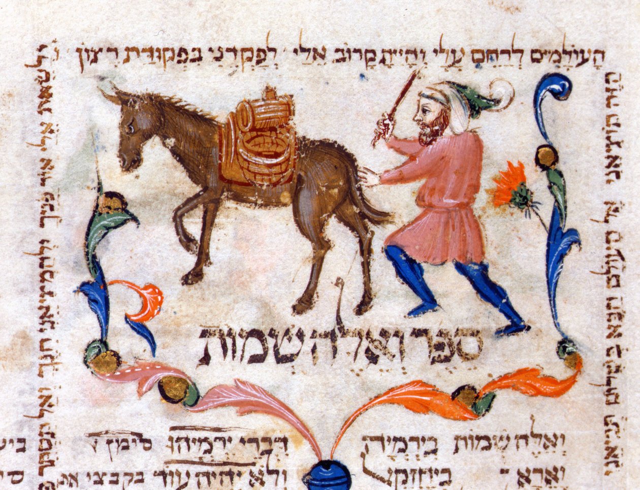 Obchodník s olivovým olejem cestující v Toskánsku, ilustrace z Tóry, 1398 od Italian School