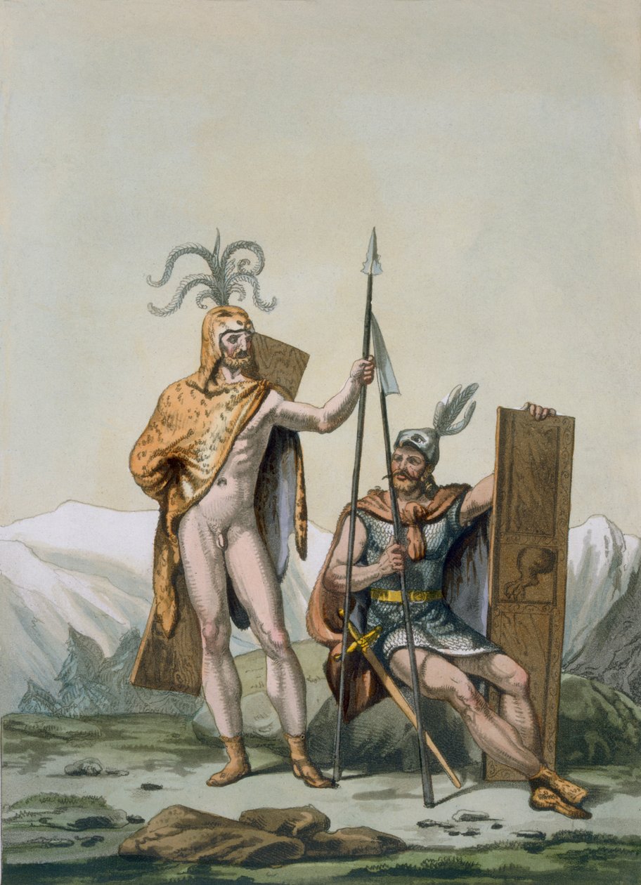 Starověcí keltští válečníci oblečení do bitvy, kolem 1800-18 od Italian School