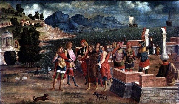 Apollo a Poseidon přicházejí na pomoc Laomedonu, kolem 1500 od Italian School