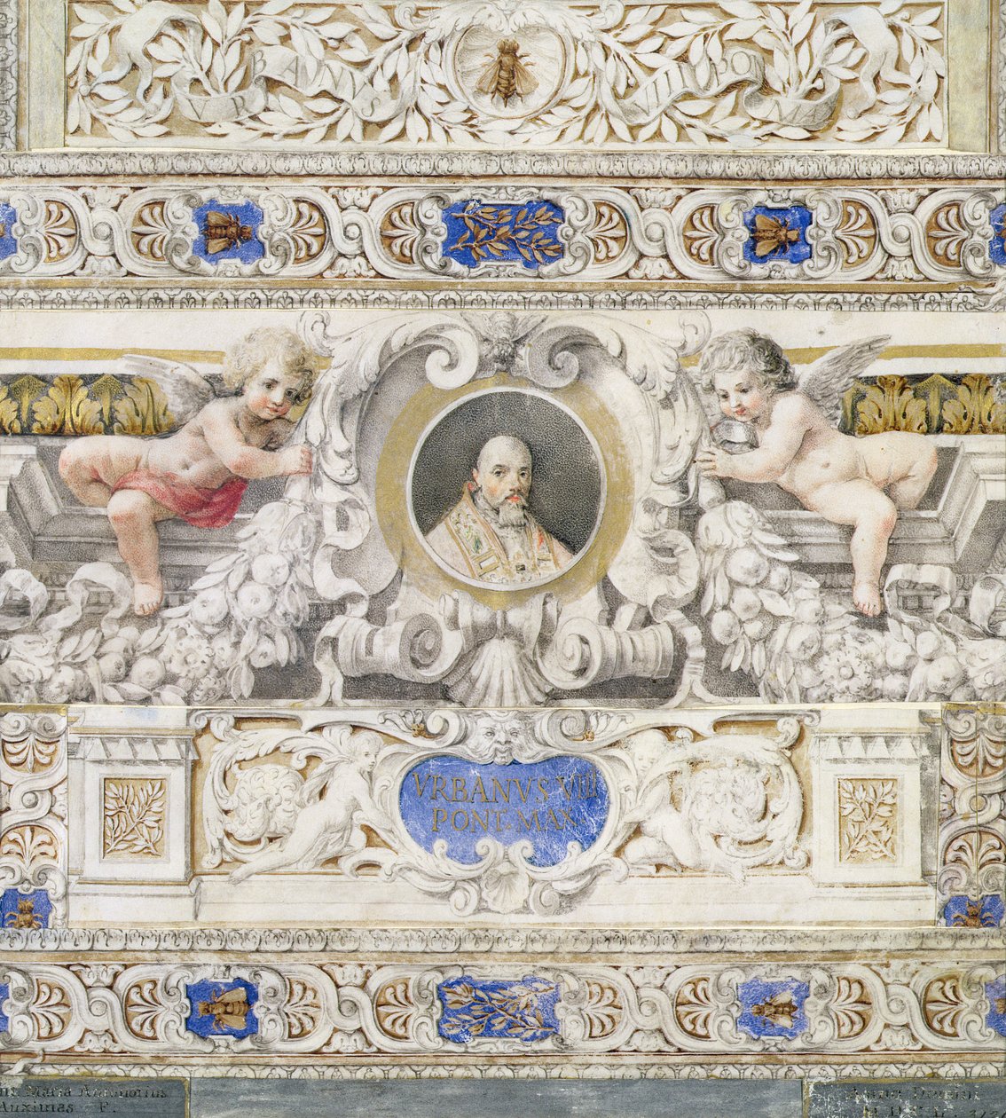 Architektonické schéma s portrétem papeže Urbana VIII. (1568-1644) v kartuši pravděpodobně ze 17. století (wc) od Italian School