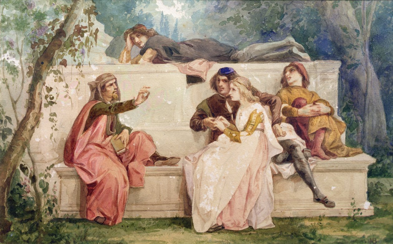 Ariosto a Tiziano (akvarel na papíře) od Italian School