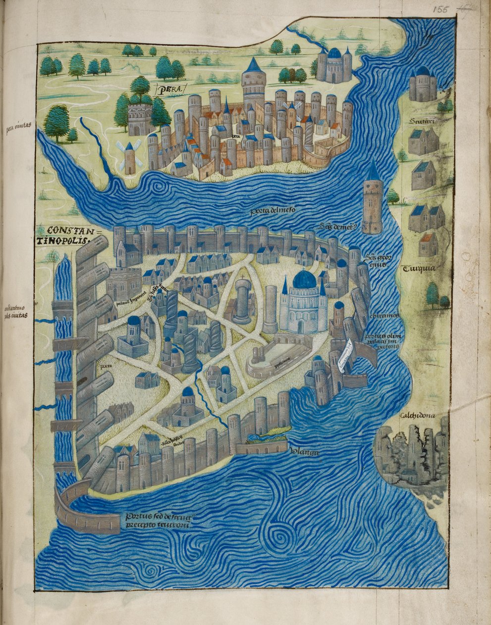 Arundel 93 fol. 155 Mapa Konstantinopole a Pery, z 