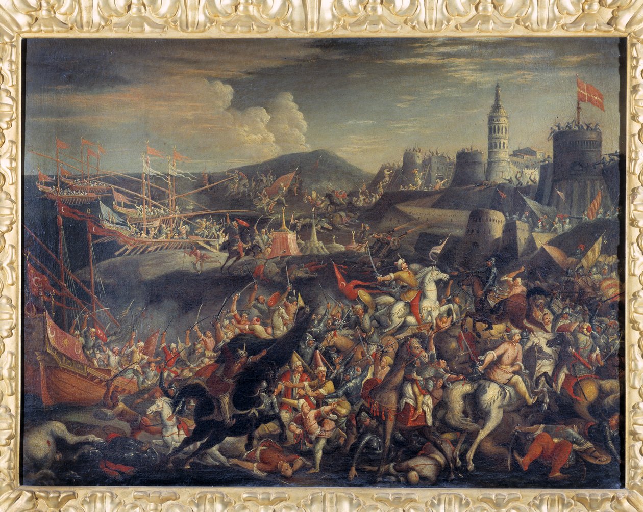 Útok Saracénů na ostrově Malta, bráněný johanitem v roce 1565 od Italian School
