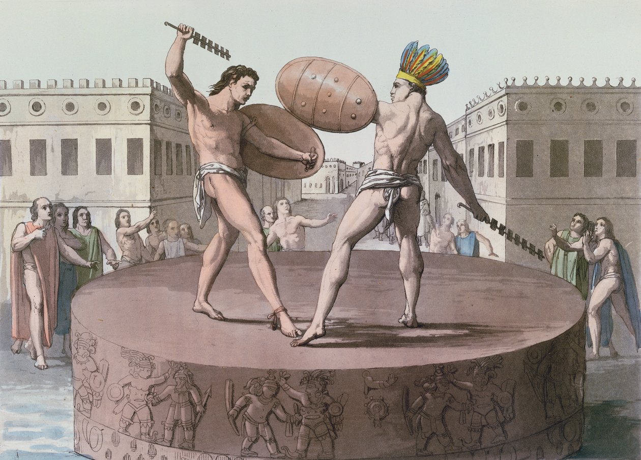 Aztéčtí válečníci v boji na Cuauhxicalli, kolem roku 1820 od Italian School