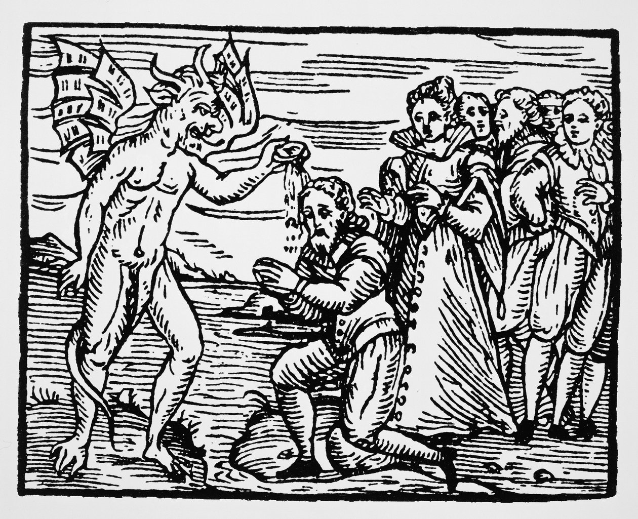 Baptism by the Devil, kopie ilustrace z Compendium Maleficarum od P. M. Guaccius, Milán 1608, použité v Historii magie, vydané koncem 19. století od Italian School