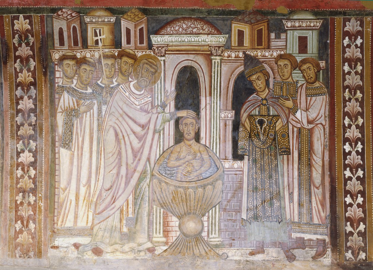 Konstantinův křest, který léčí jeho malomocenství od Italian School