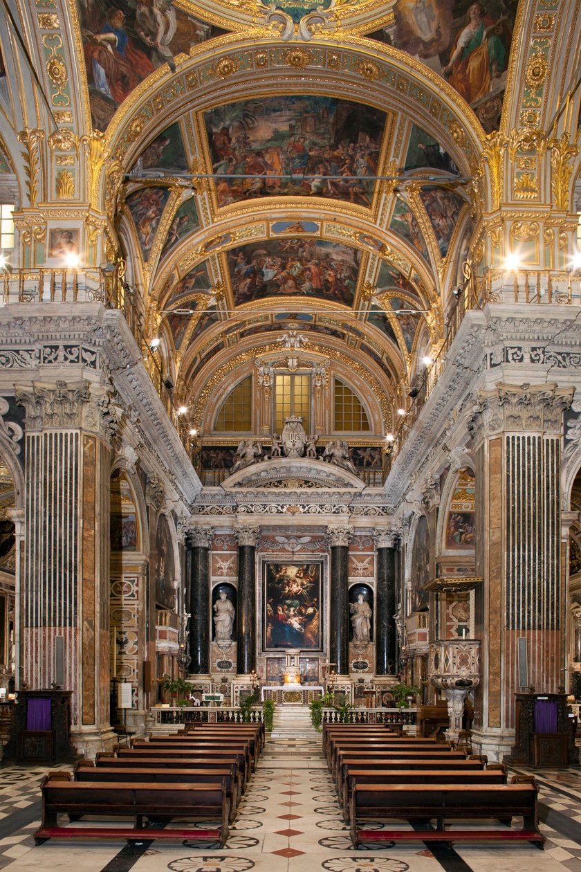 Barokní umění: Vnitřní pohled na jezuitský kostel Nejsvětějšího jména Ježíš (chiesa del Gesu) v Římě od Italian School