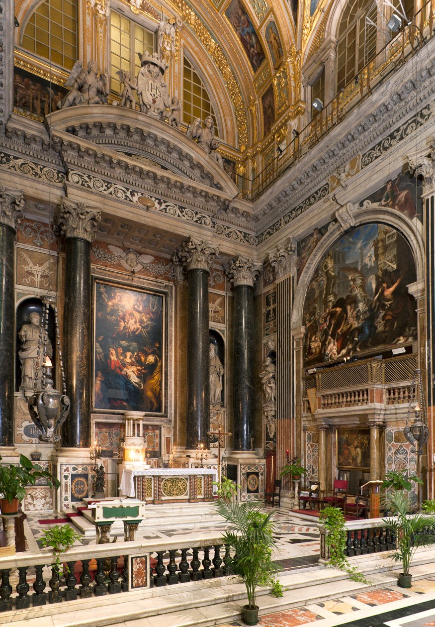 Barokní umění: Vnitřní pohled na jezuitský kostel Nejsvětějšího jména Ježíš (chiesa del Gesu) v Římě od Italian School
