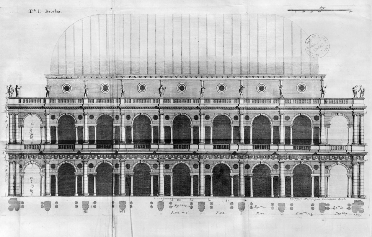 Basilica Palladiana ve Vicenze, navržený Andrea Palladio (1508-80) (e, graving) od Italian School