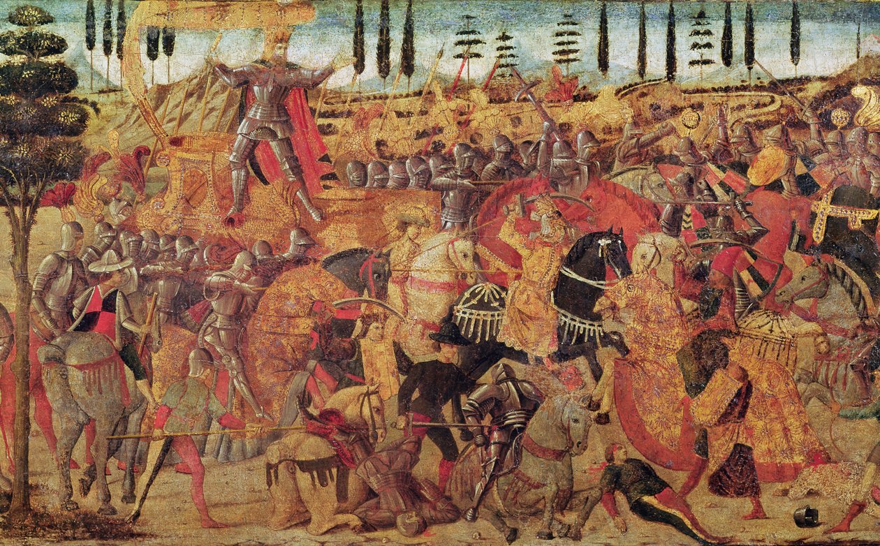 Bitva mezi Dariem (399-330 př.nl) a Alexandrem Velikým (356-323 př.nl) (olej na panelu) od Italian School