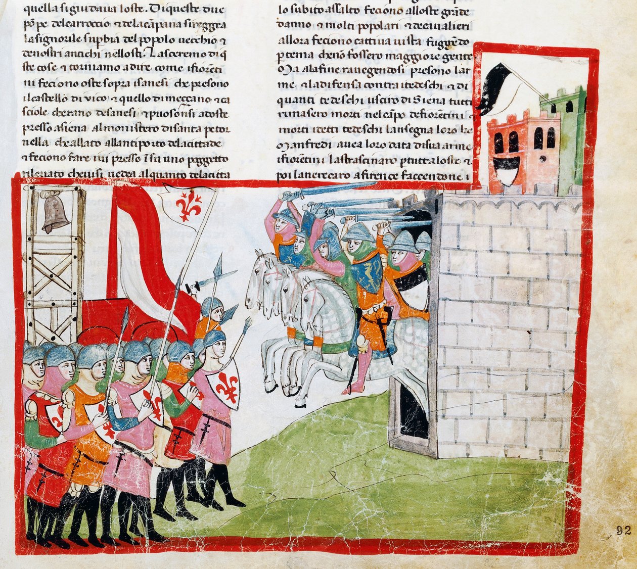Bitva u Montaperti, miniatura Pacino di Buonaguida (asi 1280-před 1340) z Nuova Cronica, Giovanni Villani, rukopis Chigiano L VIII 296 od Italian School
