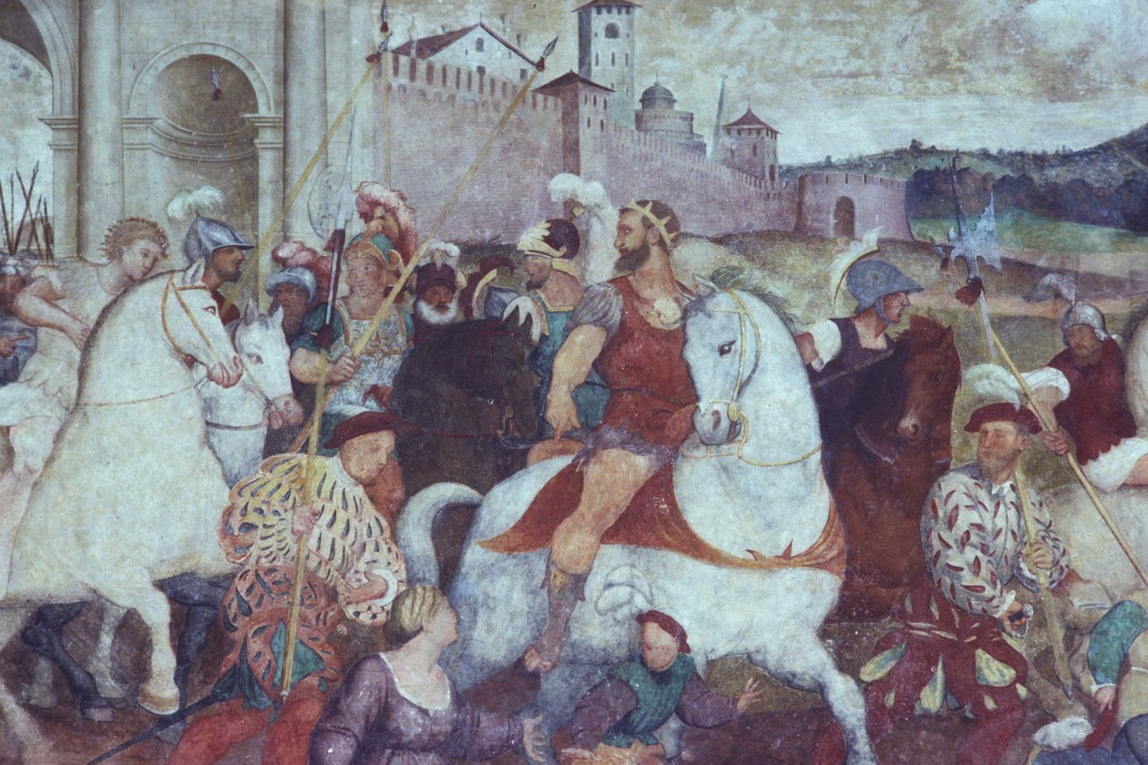 Bitevní scéna mimo městské hradby, cca 1460 (freska) od Italian School