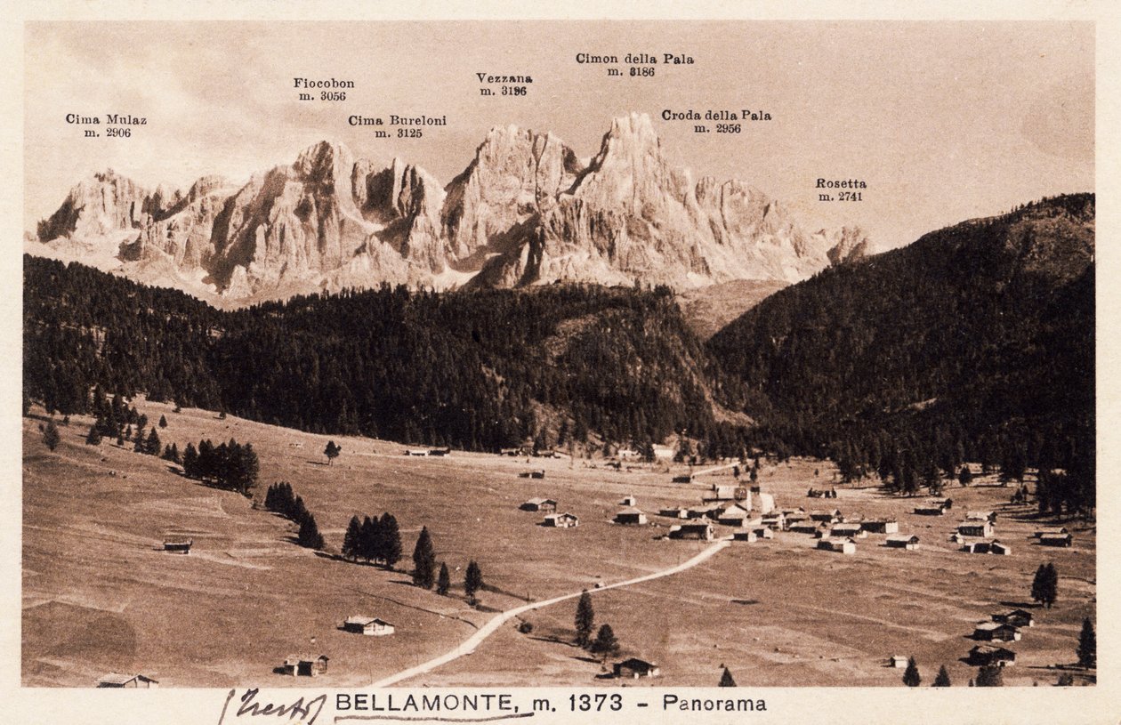 Bellamonte, vesnice Predazzo, pohlednice, Trentino-Alto Adige, Itálie, 20. století od Italian School