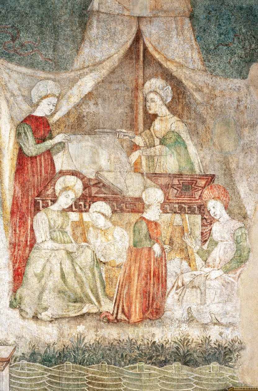 Bicocca degli Arcimboldi: freska z 15. století, detail střihu látek a trpaslík (freska) od Italian School