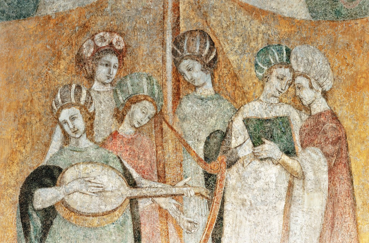Bicocca degli Arcimboldi: freska z 15. století, detail žen hrajících hudbu (freska) od Italian School