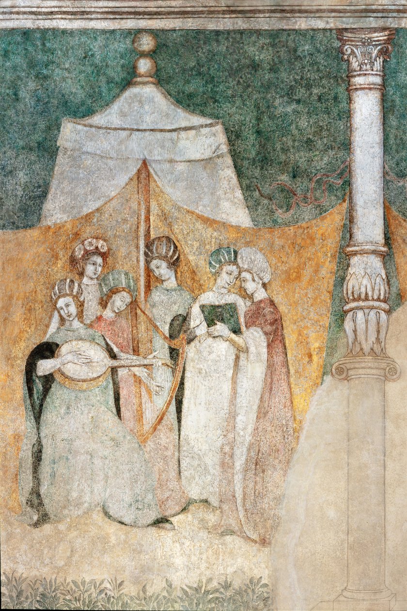 Bicocca degli Arcimboldi: freska z 15. století, detail žen hrajících hudbu (freska) od Italian School
