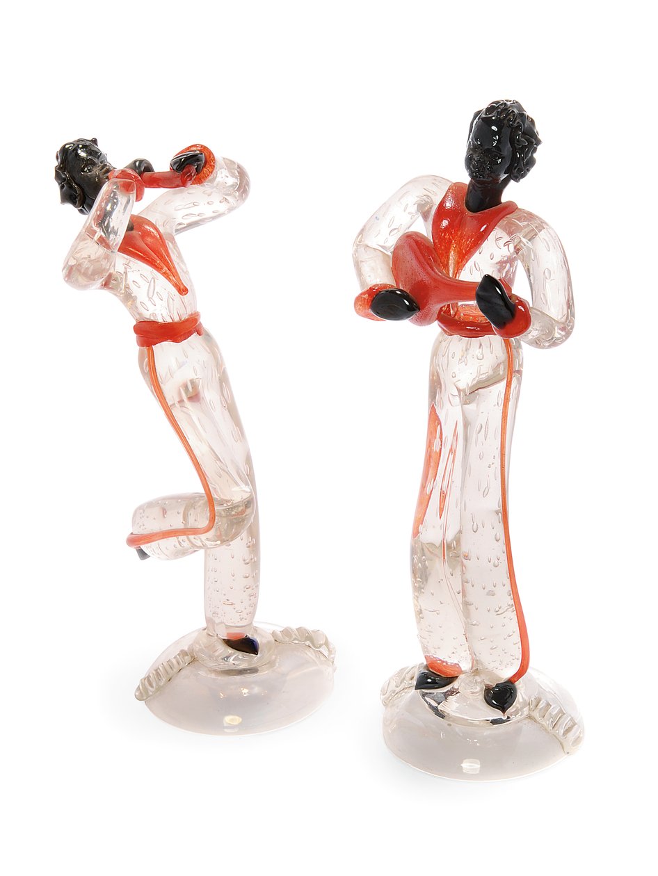 Blackamoor Minstrel Figures, cca 1938 (sklo) od Italian School