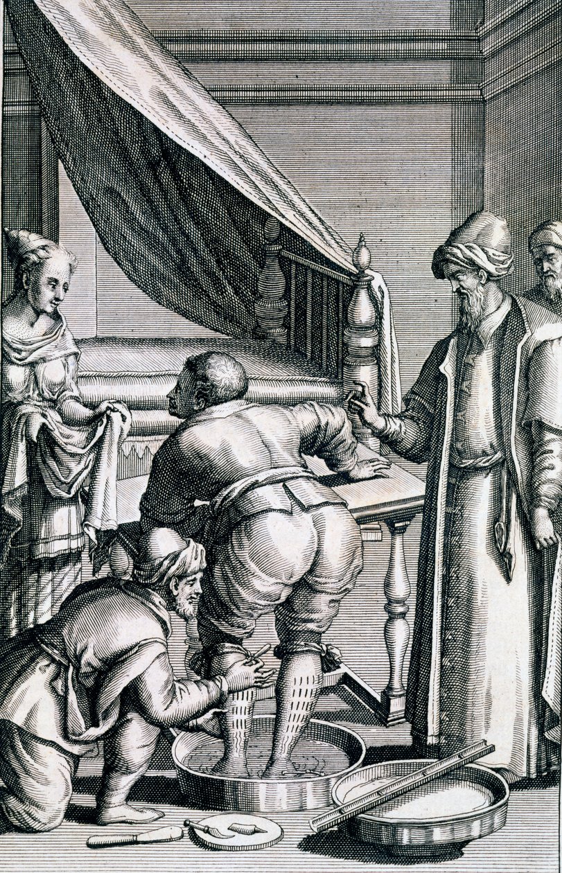 Bloodletting in the feet, from Medicina Aegyptiorum od Prospero Alpini, publikované 1745 od Italian School