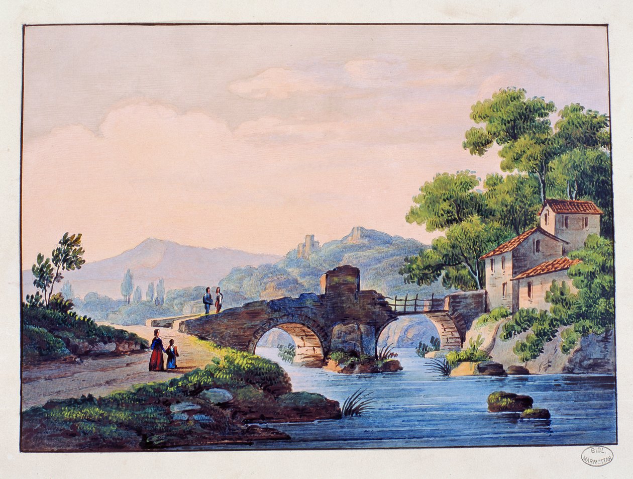 Most přes řeku, italská krajina od Italian School