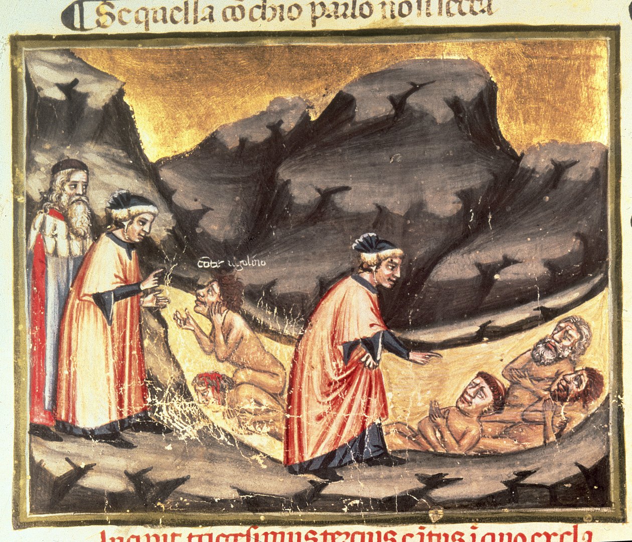 Canto XXXIII Dante a Virgil se setkají s Ugolino v Kruhu zrádců, z Božské komedie (Peklo), kolem roku 1313 od Italian School