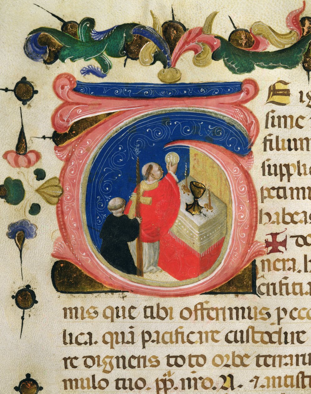 Slavení eucharistie, z Mariegoly laického cechu sv. Jeronýma, kolem 1400 (inkoust a zlatý list na pergamenu) od Italian School