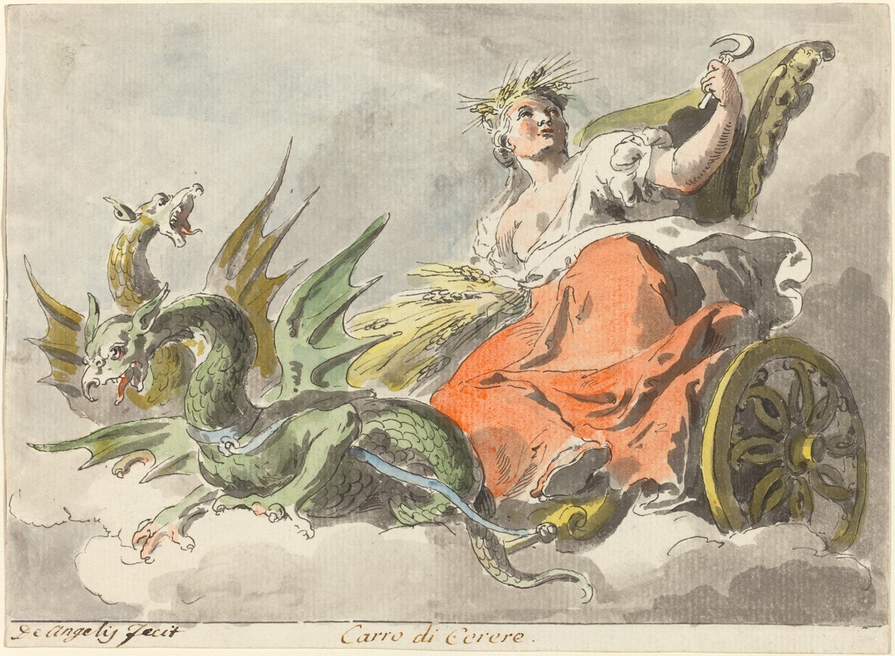Chariot of Ceres (pero a černý inkoust s šedým lavírováním a akvarelem na položený papír) od Italian School