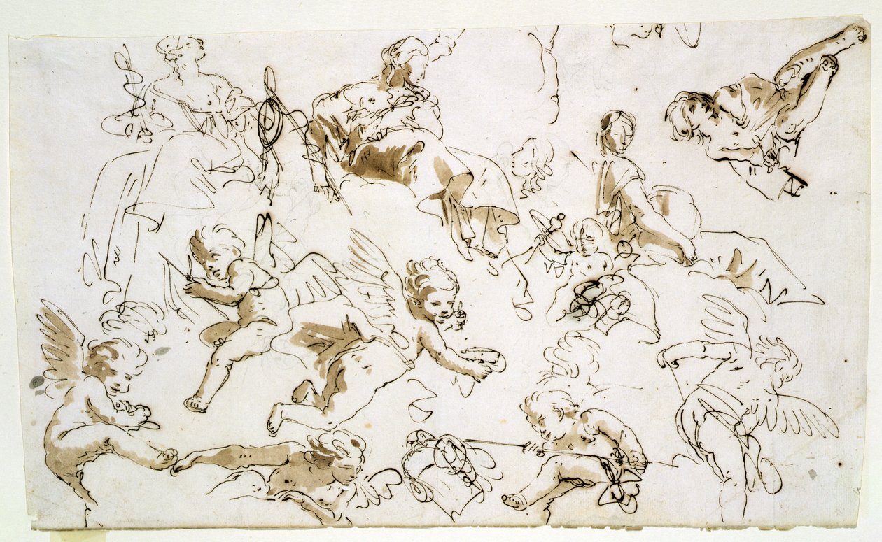 Cherubové, počátek 18. století (pero a inkoust a mytí na papíře) od Italian School