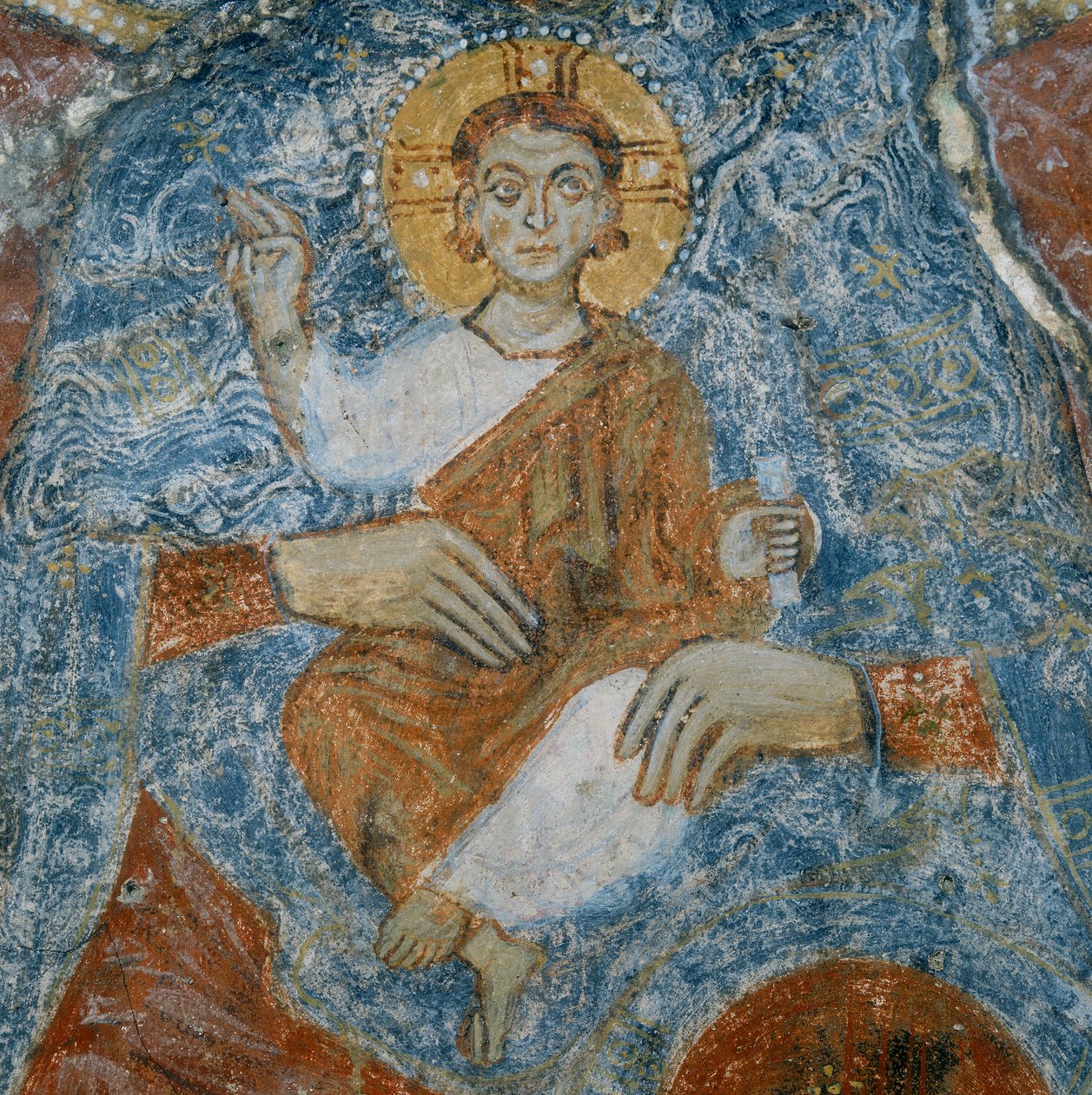 Kristus, detail fresky Madony s dítětem s anděly Raffaelem a Gabrielem od Italian School