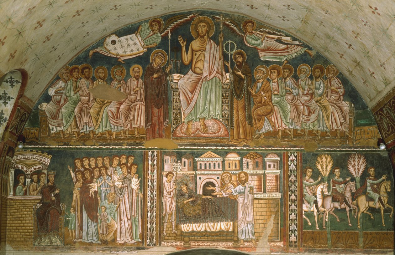 Kristus na trůn mezi Pannou Marií, Janem Křtitelem, apoštoly a dvěma anděly od Italian School