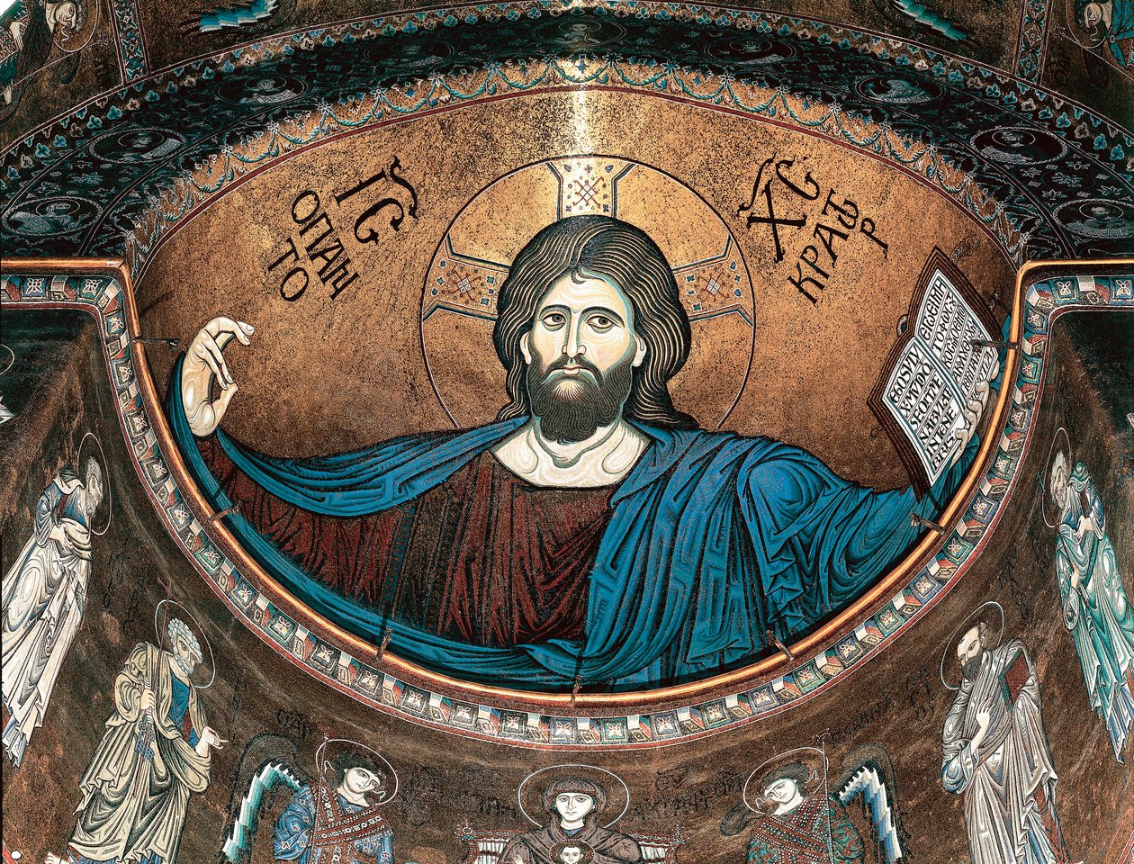 Christ pantocrator nebo Christ in Glory, zdobení apsidy katedrály Monreale, Sicílie, Itálie od Italian School