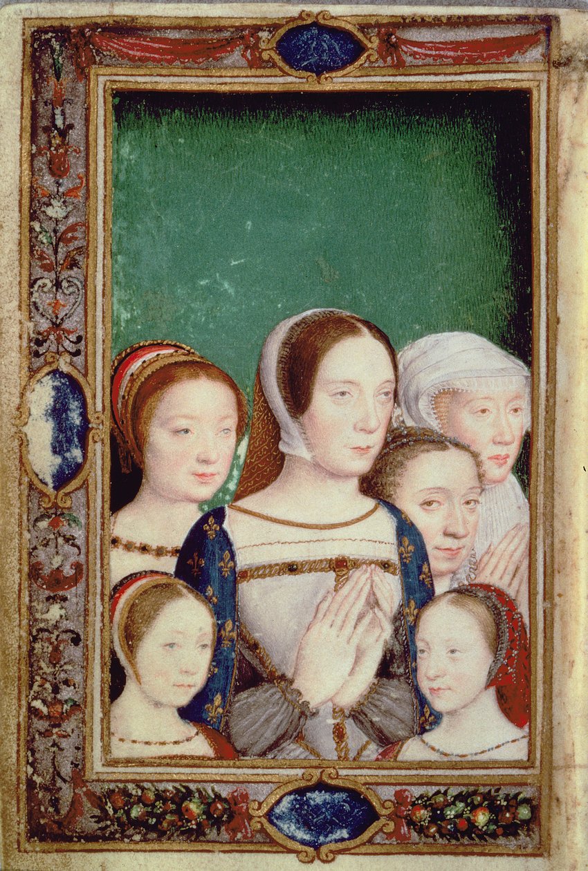 Claude z Francie, Eleonora Rakouská a tři dcery Františka I. z „Hodin Catherine de Medici“ (vellum) od Italian School