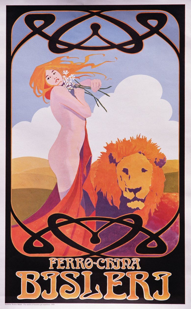 Kopie plakátu z roku 1909 s reklamou na Bisleri od Italian School