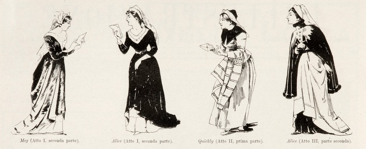 Kostýmy z Verdiho opery Falstaff, z Lillustrazione Italiana, XX, N. 8, 19. února 1893 od Italian School