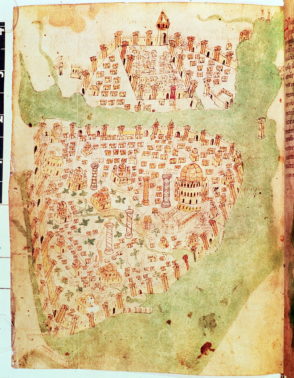 Cotton Vespasian A. XIII, f.36v: Mapa Konstantinopole, kolem 1450 (vellum) od Italian School