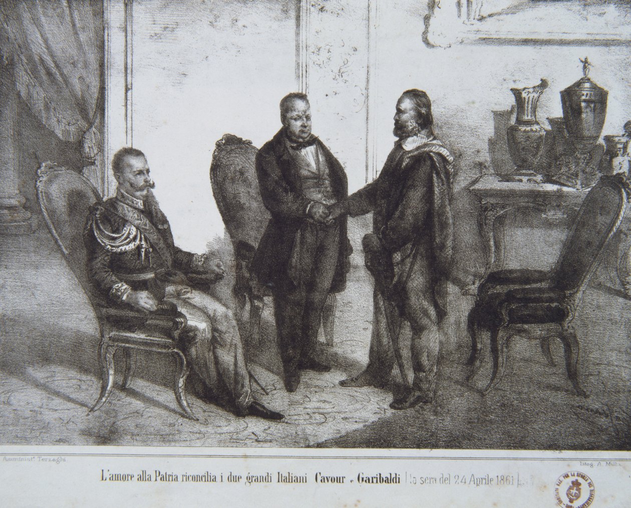 Rada mezi Garibaldi a Cavour dne 24. dubna 1861 od Italian School