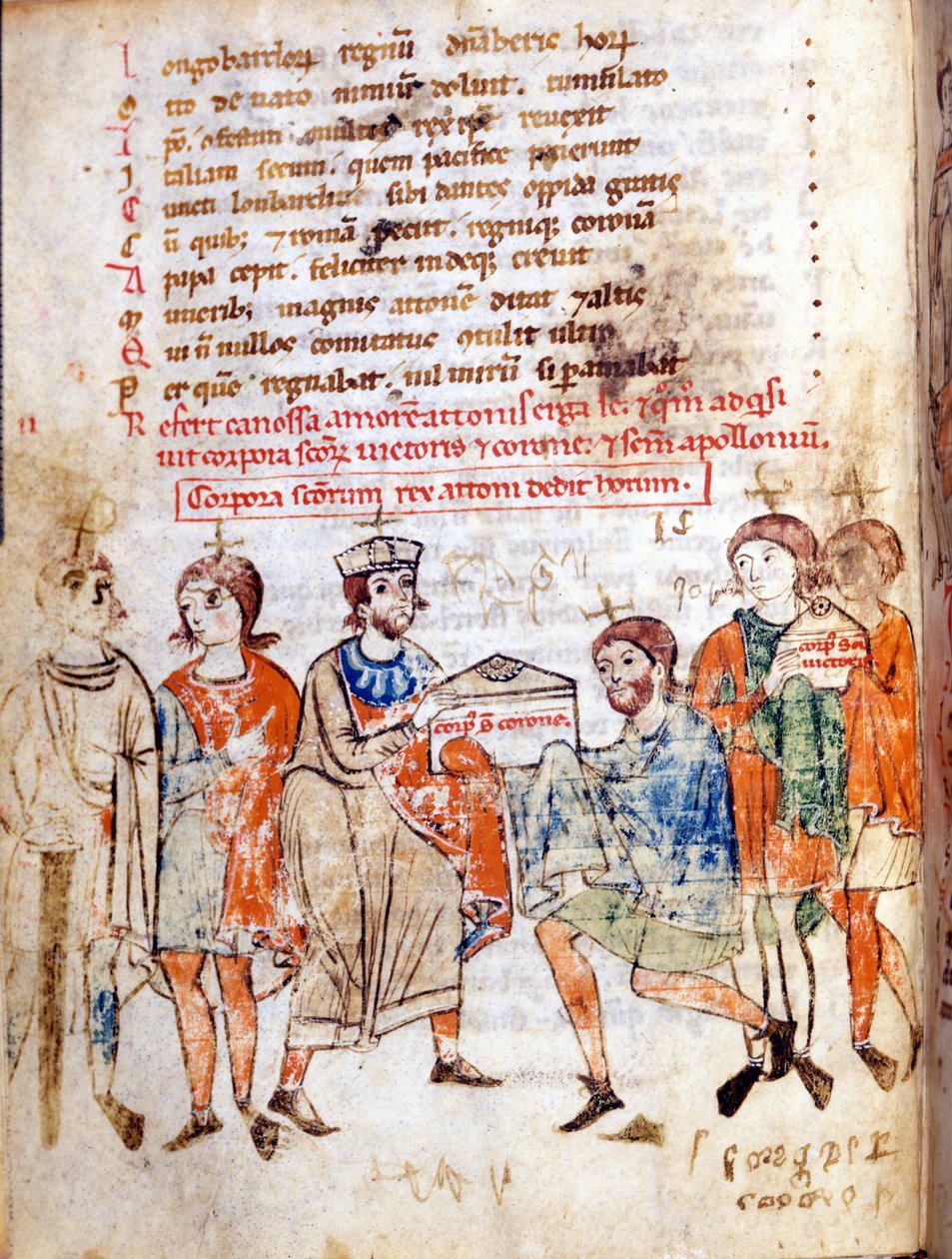 Dvůr Mathildy z Canossa (nebo hraběnky Mathildy z Toskánska) (1046 - 1115) v „“Vita Mathildis””” od Donizone, rukopis ze 13. století. Lucca, Bibl, Governativa. od Italian School