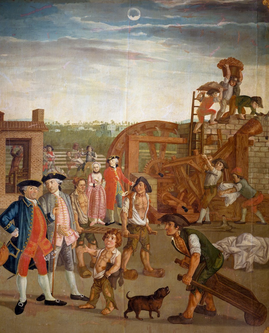 Nádvoří se stroji na falšování látek, detail z textilní továrny Brothers Wetter v Orange od Italian School