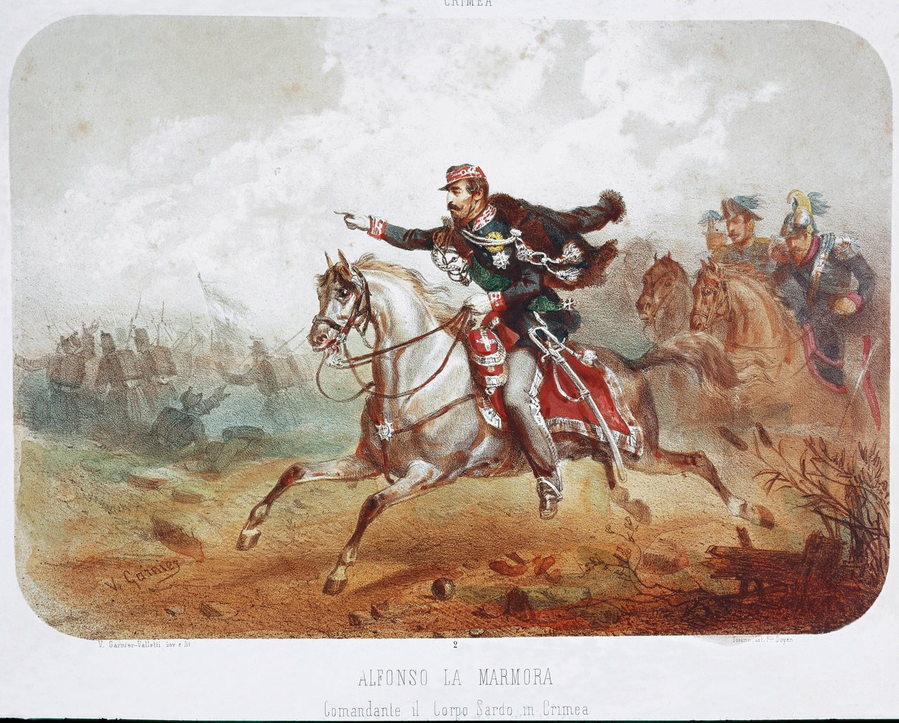 Krymská válka: obvinění velitele Alfonsa Ferrera La Marmora (1804-1878). Tisk. Soukromá sbírka 19. století od Italian School