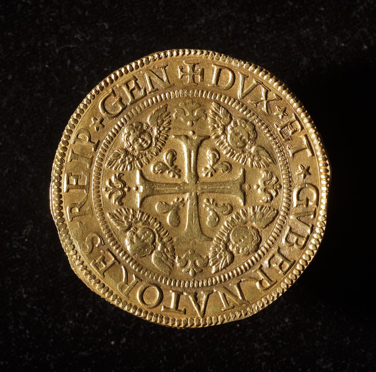 Měna republiky genů: 12,5 zlaté dvojité mince. Průměr 61 mm. 1656. přední. Genes Museums of Strada Nuova (inv. 6456) od Italian School