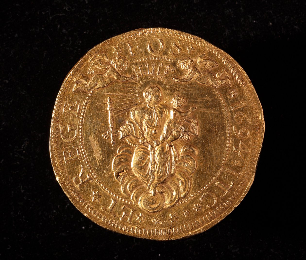 Měna republiky genů: 25 zlatých dvojitých mincí. Průměr.52,5 mm. 1694. Zpět. Genes Museums of Strada Nuova (inv. 6457) od Italian School
