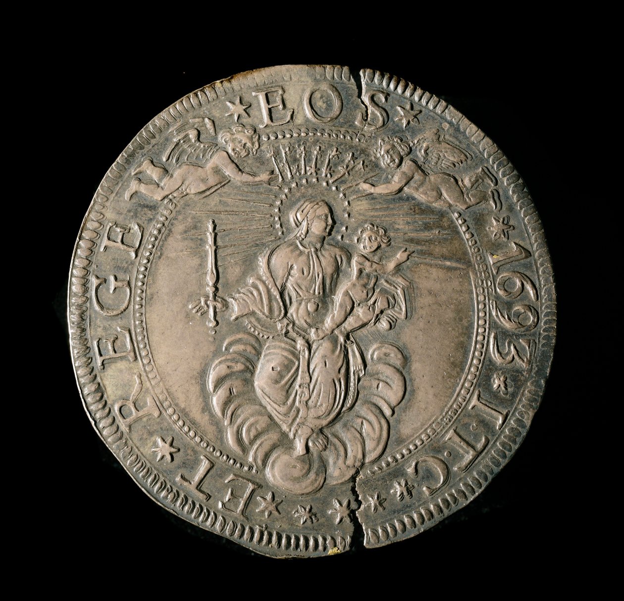 Měna republiky genů: ECU široká ve stříbře. Průměr 61 mm. 1693. zpět. Genes Musei di Strada Nuova (inv, M7097) od Italian School